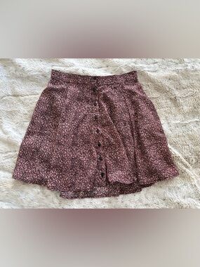 Urban Outfitters Pink Leopard Print Button-Front Skater Skirt